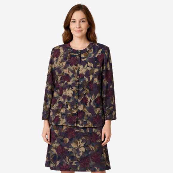 Vintage Jeffrey & Dara Linda Hutley Jacket Skirt Set Size 22 100% Rayon Floral - Picture 1 of 6